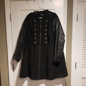 BLACK MIXED MEDIA MILITARY COAT